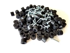 50 Rubber Feet 3/4" Diameter, 9/16" Height Bumper w Washers Embedded + Screws
