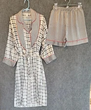 Fantasies By Morgan Taylor 3 Pc Satin Pajama Set Top Shorts Robe Womens Sz M