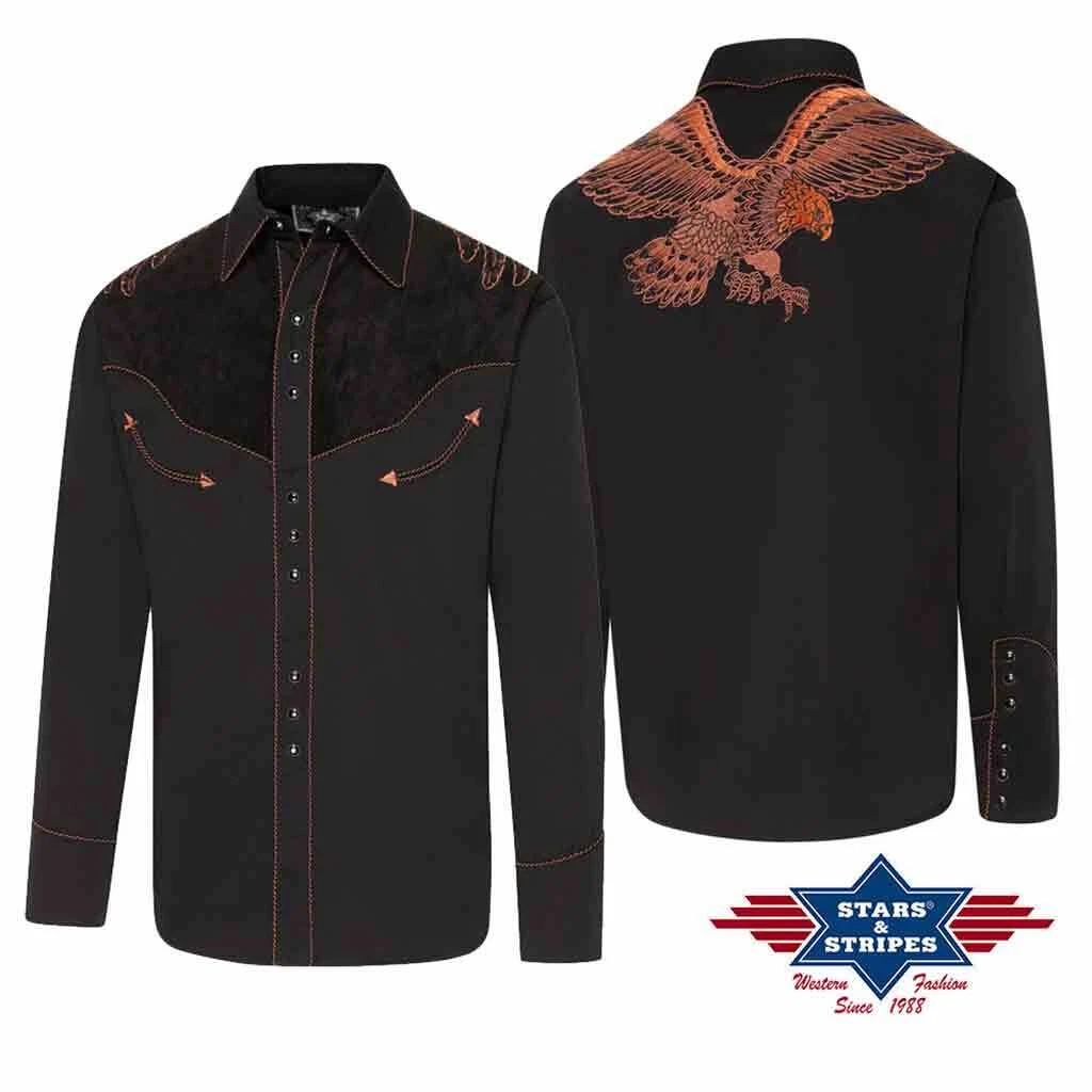 Chemise Western Homme EVAN Stars And Stripes - Noir/Blanc, 100% Coton, Neuve Avec étiquette