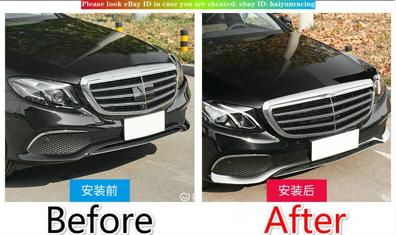 Para Mercedes Benz Clase E W213 2016-19 Cromo ABS Tapa Parachoques Delantero Moldura Borde Foto 4 de 4