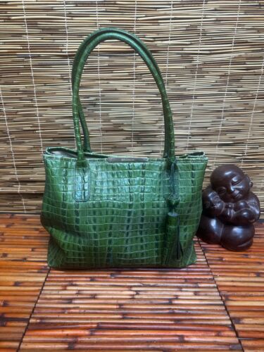 Brahmin Women's Green Leather Shoulder Tote Bag Good Condition