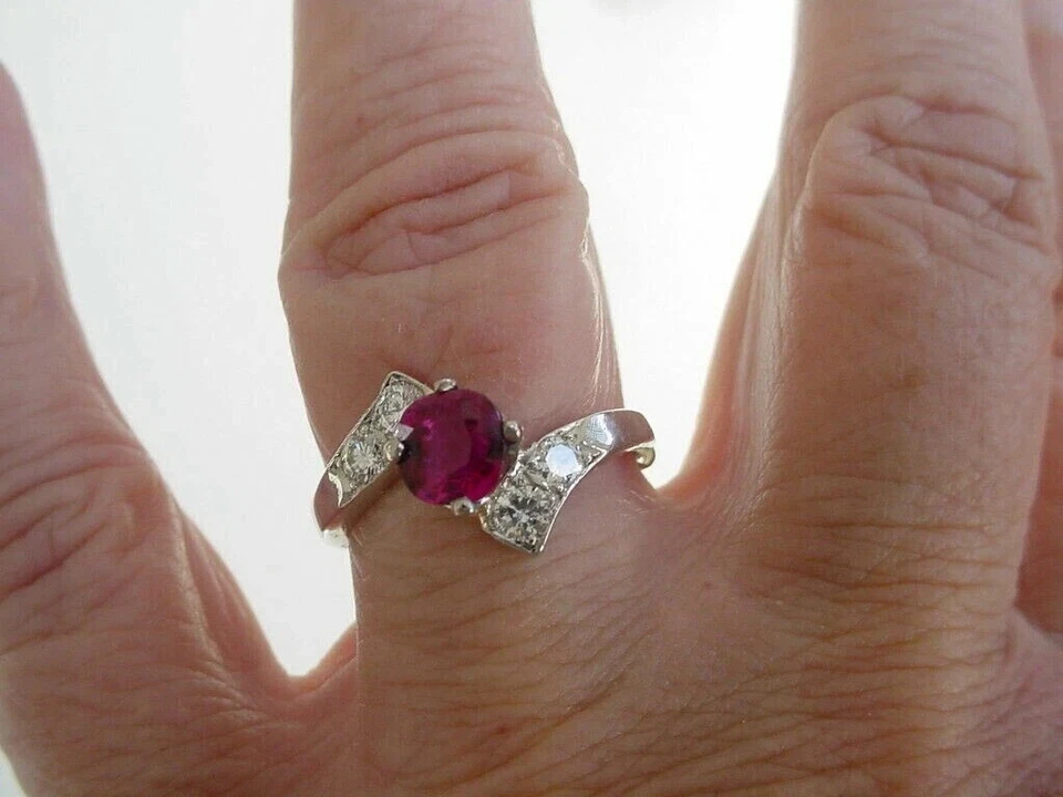 2.00Ct Round Cut Ruby Lab Created Diamond Engagement Ring 14K White Gold Finish - Image 3 of 4