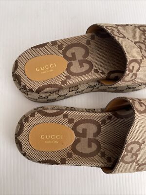 Gucci Womens Angelina Maxi GG Platform Slide Sandals- Beige
