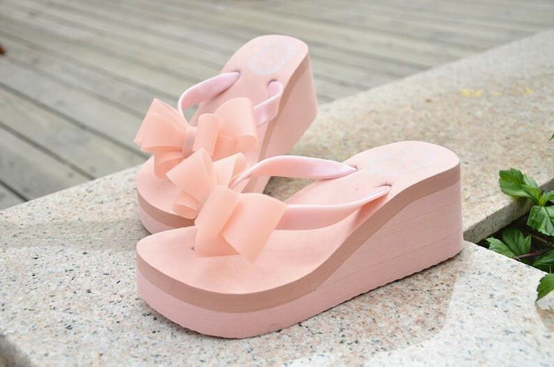 Jelly Bow Wedge Sandals Size 7.5 Women's Comfort Summer Shoes-image