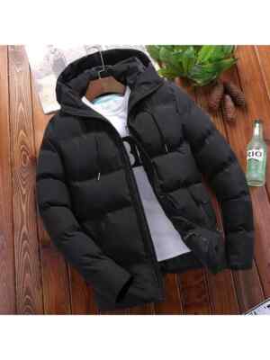 Bomberjacke Synthetik Mode Herren Schwarz Kapuze Bomber Warm Taschen 112113
