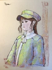 Original Pastel And Ink Sketch, 9x12 Inches, Girl With Traditional Attire