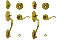 Polished Brass Front Door handleset with Single deadbolt Keyed Entrance Dummy