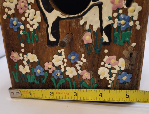 Vintage Hand Made Wooden Birdhouse Floral/Cow Decor - Picture 9 of 11