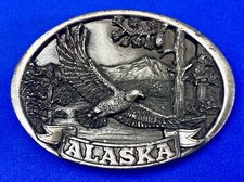 Vintage 1986 Eagle flying high over mountains Alaska belt buckle by C -J
