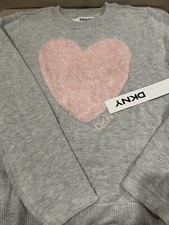 DKNY Girl's S 7 Gray Heart Long Sleeve Sweater