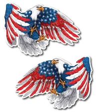 2pk American Flag Bald Eagle USA Decal Sticker Truck Vehicle Window Wall Car