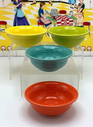 4 Fiesta Bowls 9 oz Salsa Fruit Turquoise Poppy Sunflower Lemongrass w/Tags