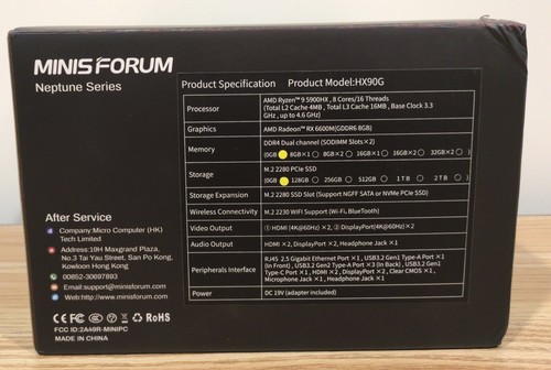 MinisForum HX90G Gaming Mini PC AMD Ryzen 9 5900HX 16GB-RAM 1TB-SSD RX 6600M - Picture 5 of 6