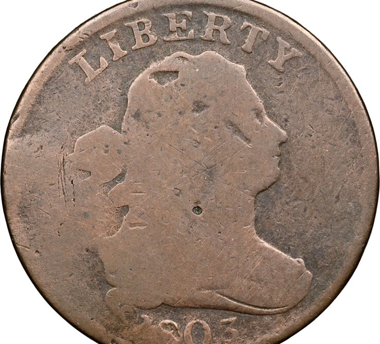 1803 Draped Bust Half Cent 1/2C Ngc F12, - Image 3 of 4