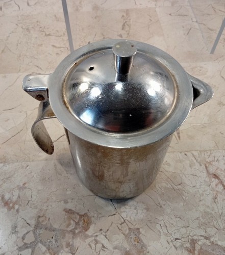 Vintage CREAMER Japan Stainless Steel Hinge Flip Top Lid Pitcher Liquid Server - Picture 6 of 8