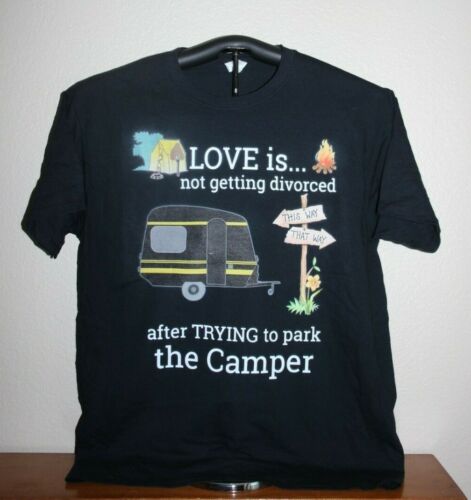 L'AMORE è...non divorziare dopo aver PROVATO di parcheggiare il Camper, Maglietta, Lrg,Blk - Foto 2 di 5