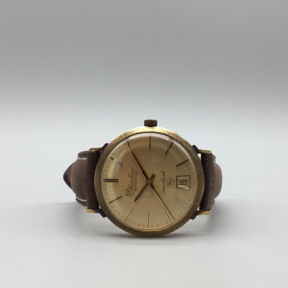 Vintage Lucien Piccard Seashark Automatic Watch Mens33mm Gold Tone Leather Band - Image 4 of 4