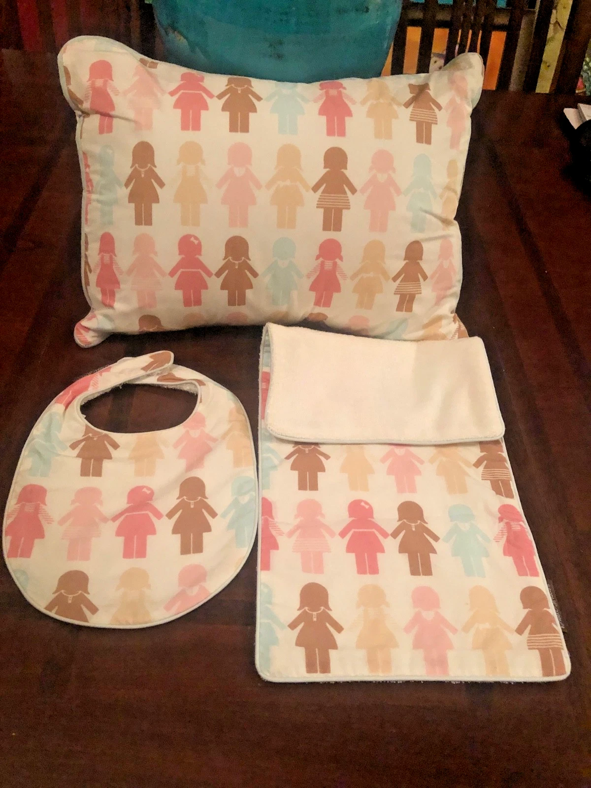 Dwell Studio Paper Dolls Pillow with Case, Bib, and Burp Cloth - NWOT