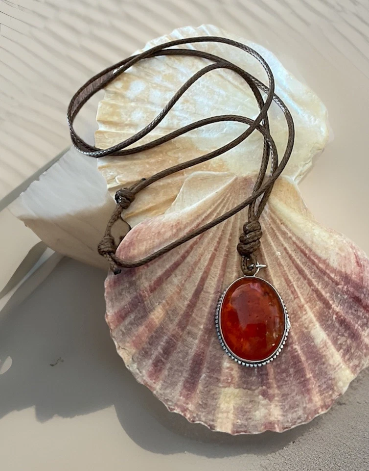 Collar Colgante Artesanal Ámbar Báltico - Plateado - Nuevo Foto 2 de 3