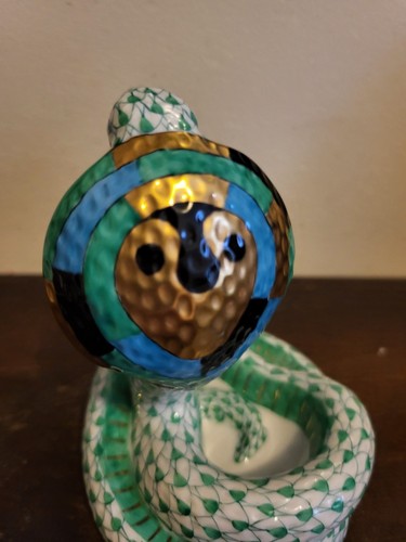 Vintage Herend Hungary Porcelain Fishnet Figurine Cobra Snake Green - Picture 5 of 8