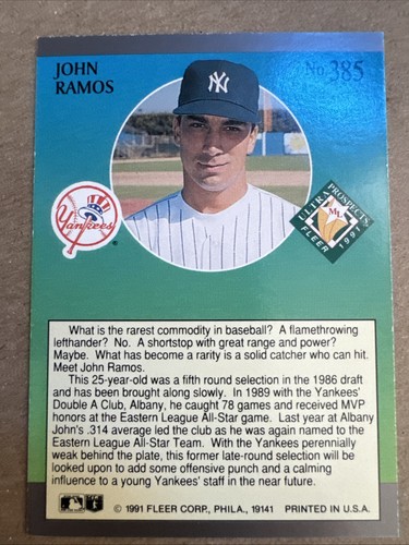JOHN RAMOS 1991 Fleer ULTRA #385 handsignierte SIGNIERTE Karte NEW YORK YANKEES - Bild 2 von 2