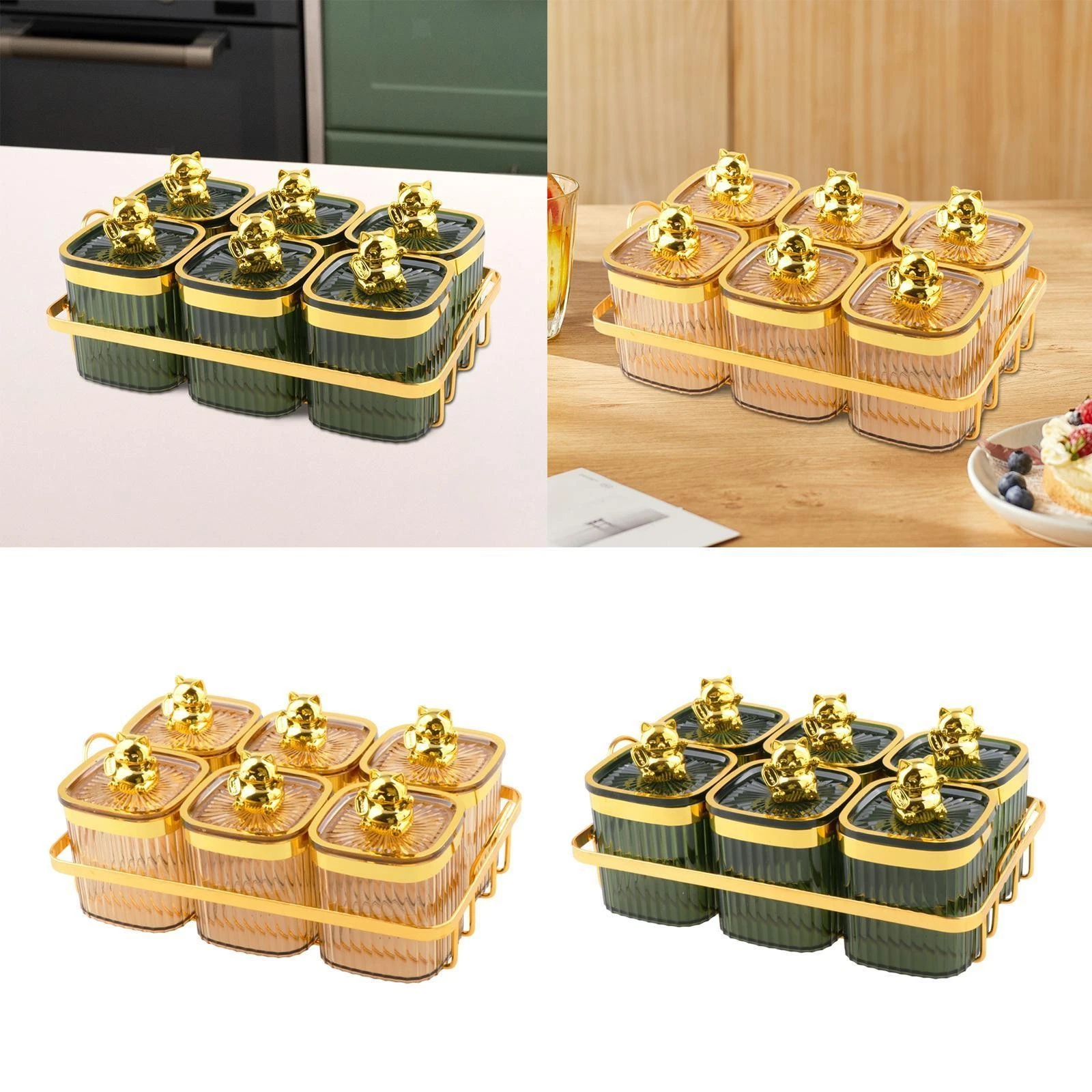 6 Grids Kitchen Spice Jars Dry Fruit Jars with Lid