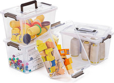 4 Packs Plastic Storage Bins with Latching Lids Clear Storage Box with Handle St