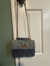 Steve Madden Blue Quilted Shoulder Bag with Gold Chain Strap, Solid Rectangle