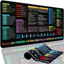 Excel Cheat Sheet Desk Pad Mat (11.8X31.5In) - XL Excel Formulas Shotcuts Mouse