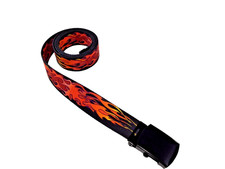 New, Men's Red Flame Cotton Fabric Web Belt, 1.25" x 48", Made in the USA.