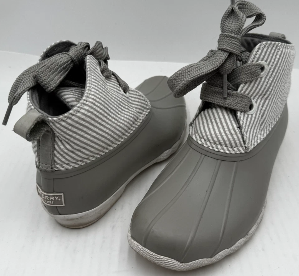 Sperry Saltwater Seersucker Women's Duck Boot Size 8.5 Gray White Striped 'Boot - Image 4 of 4