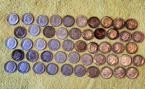 50 Silver Roosevelt Dimes 1946-1964 Circulated Lot Bulk US Coins. 90% Silver!!