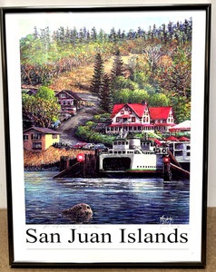 San Juan Islands Signed 14x18 Print Ed Newbold "All Aboard for Anacortes" Framed