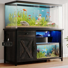 55-75 Gallon Fish Tank Stand with Power Outlets, LED Light, Heavy Duty Aquarium