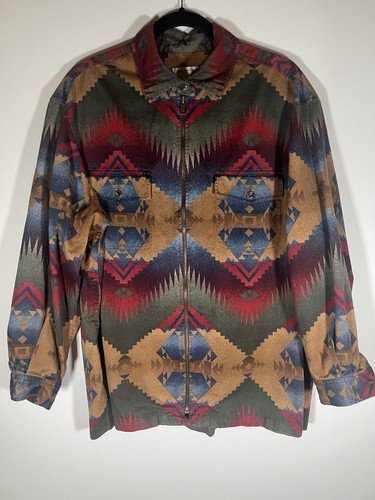 Vintage 90s Jones New York Sport aztec southwestern jacket shirt sz L zip-up - Picture 1 of 8