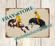 1920s native American art Bronco Busting Velino Herrera (Ma Pe Wi) tin sign