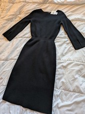 NWT UNIQLO : C Size M Women's Boat Neck Long Sleeve Ribbed Knit Dress Slit Black