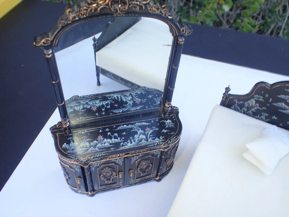 LOTE 3 X Muebles de cama Chinoiserie negros BESPAQ miniatura para casa de muñecas #1 l@@k! Foto 2 de 4