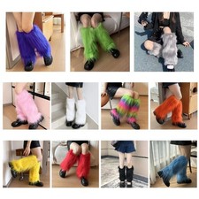 Women Harajuku Punk Fuzzy Leg Warmers Winter Colorful Plush Boot Covers Socks