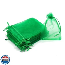 Bezall 100Pcs 3x4 Inch Green Organza Bags with Drawstring, Christmas Small Me