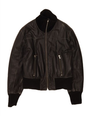 MASSIMO REBECCHI Herren Bomber Lederjacke IT 48 Medium Schwarz Leder AU03