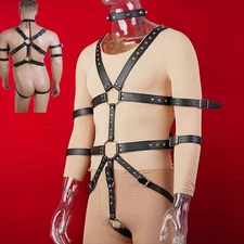 Restraint Men’s Harness Full Body With Ring With Adjustable Strap Leather Buckle