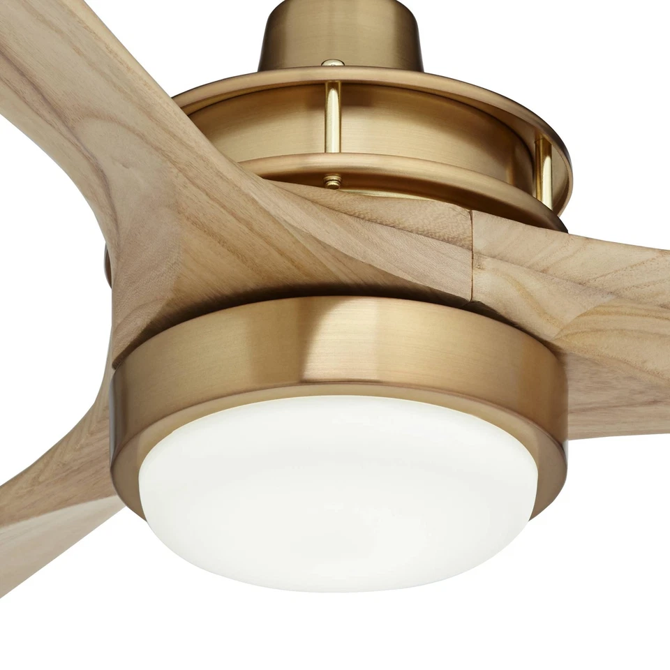 52" Windspun Soft Brass and Natural Wood LED Ceiling Fan with Remote - Image 3 of 4