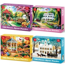 4 Pack 100 Piece Puzzles for Seniors, Four Seasons Jigsaw Puzzles