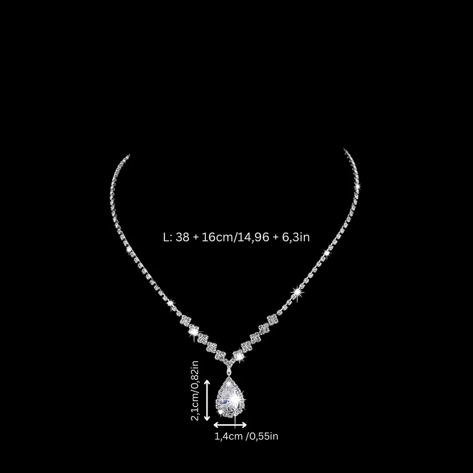 Schmuckset Damen Halskette, Ohrringe, Silberfarben, Strass, Modeschmuck - Bild 3 von 4