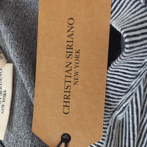 Christian Siriano Size L 3/4 Sleeve Stretch Jersey Top Black White Stripe Casual - Picture 6 of 7
