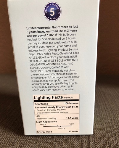 2x GE  Dimmable LED A21 Light Bulb, Daylight 75w/12w;  - Picture 4 of 5