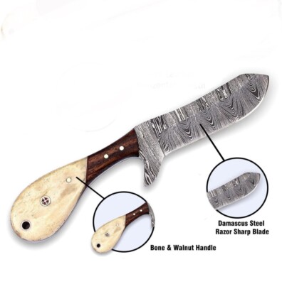 Handmade Damascus Steel Knife, Hunting Skinning Knife,Fixed Blade Bull Cutter