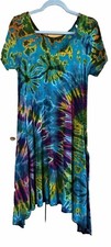 95% Viscose Tie Dye Knee Length Dress Side Pockets XS-S Hippie Boho (CC) So Soft