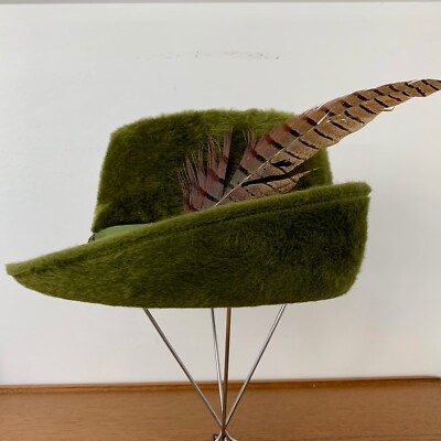 Vintage Original TOBY OF LONDON Hat Green Faux Fur Felt Feather Fedora Style Vintage Original TOBY OF LONDON Hat Green Faux Fur Felt  main image 4